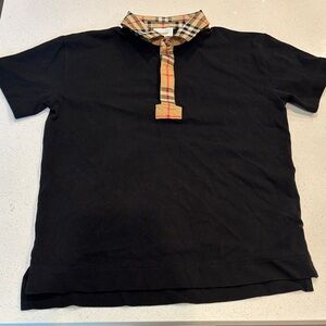 Burberry Youth Size 12Y Black Shirt with Tan Plaid Collar